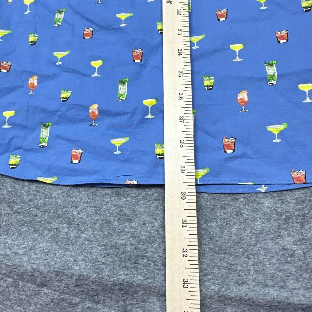 J Crew Shirt Mens XL Blue Button‎ Up Drink All Over Print Summer BBQ Fun New